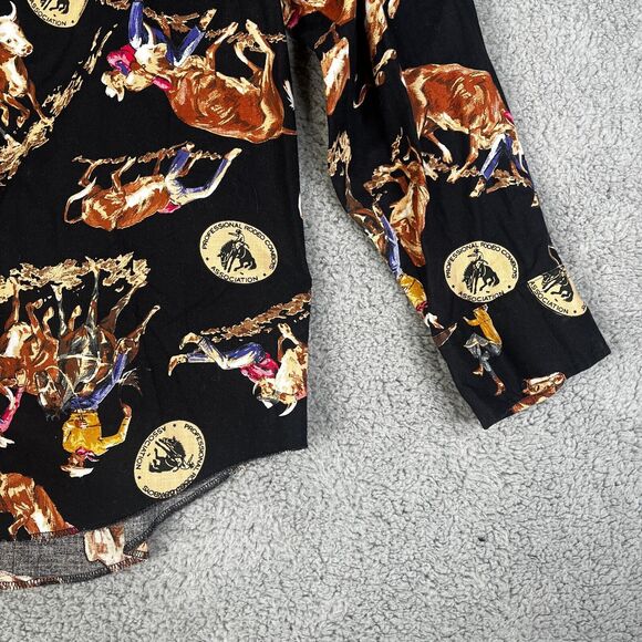 VTG Wrangler PRCA Shirt Mens 17 1/2 36 Black Button All Over Print Rodeo Ranch - Picture 4 of 13